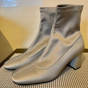 Zara Silver/Mink Satin Sock-Style Ankle Boots 6.5